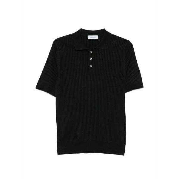 グランサッソ メンズ 編み物\u0026スウェーター アウター Ribbed-knit short-sleeve polo shirt Black