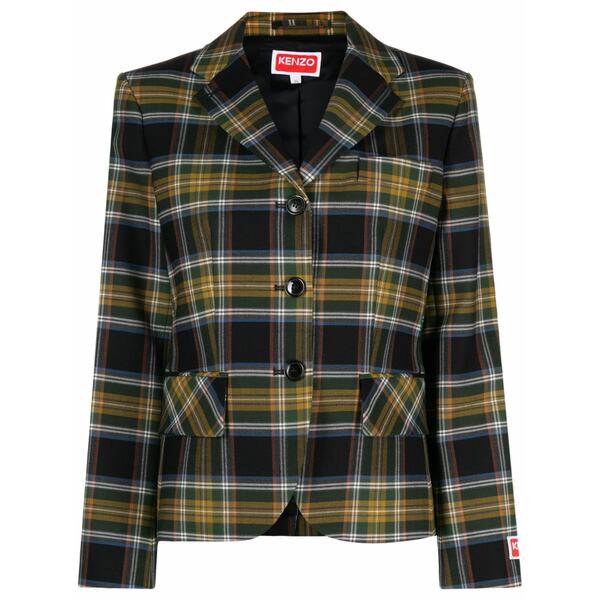 ケンゾー レディース 上衣＆上衣 アウター Tartan-check single-breasted blazer Yellow