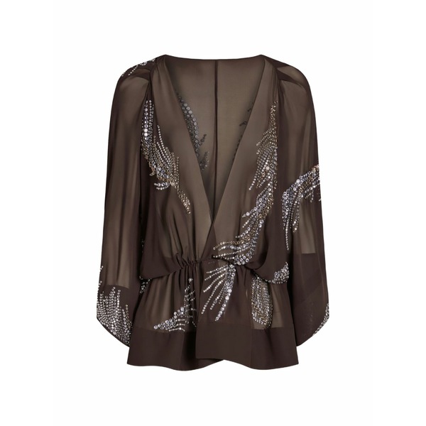 シックスティーン・アーリントン レディース シャツ トップス Tula embellished long-sleeve top Brown|asty