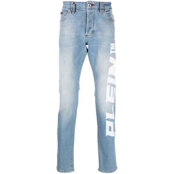 フィリップ飾り気の無い メンズ ジーンズズボン下 ボトムス Logo-print straight-leg jeans Blue