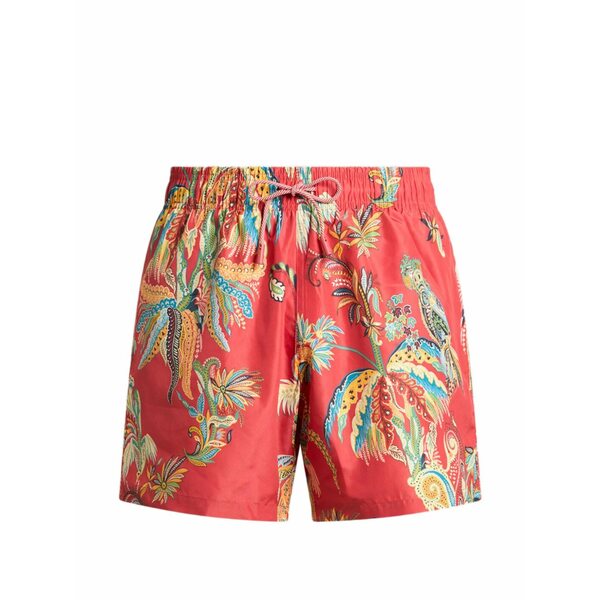 エトロ メンズ 心地好いズボン下 ボトムス Palm tree-print swim shorts Red