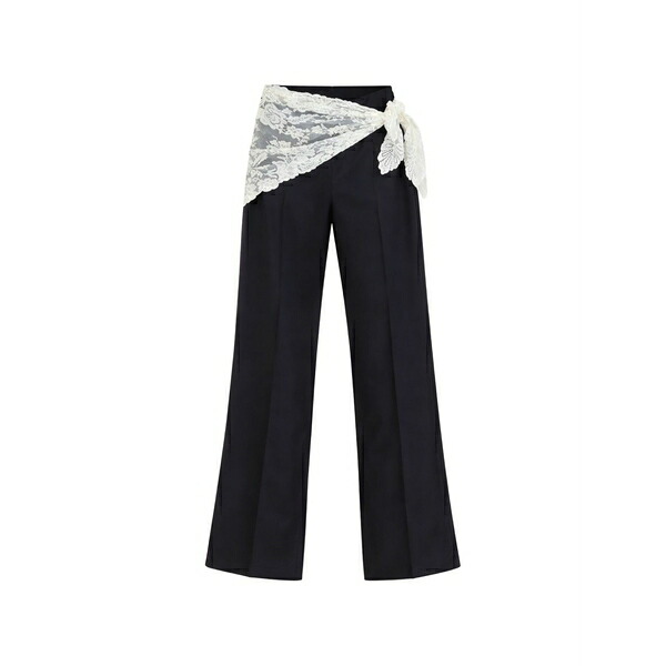 シー レディース 心地よいズボン下 ボトムス Lace-trim pleated trousers Black