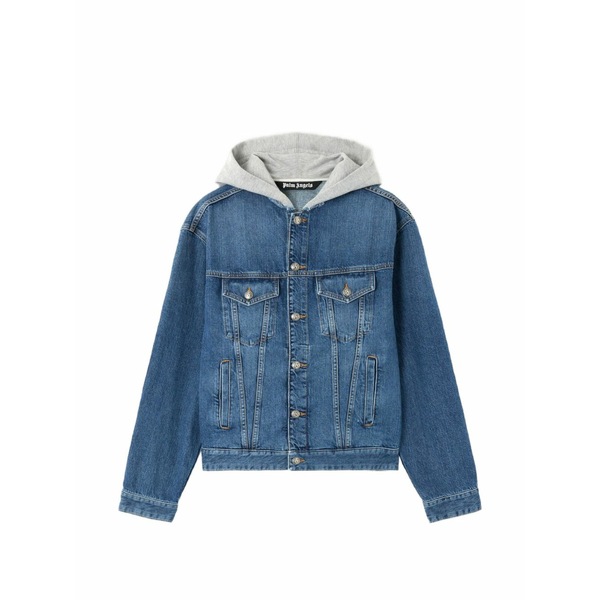パーム・エンジェルス メンズ 上衣＆上衣 アウター Curved-logo hooded denim jacket Blue