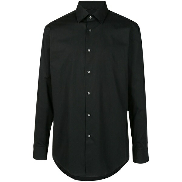 主任者 メンズ プルオーバー トップス Curved-hem button-down shirt Black