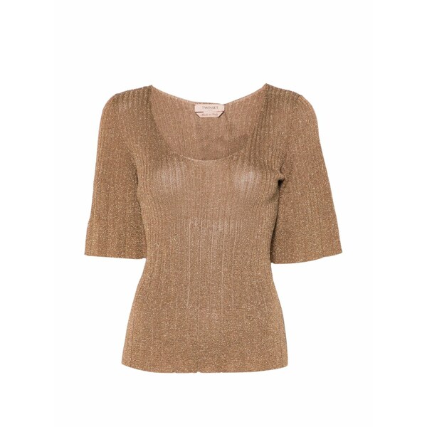 ツイン仕掛ける レディース プルオーバー トップス Lurex top Brown