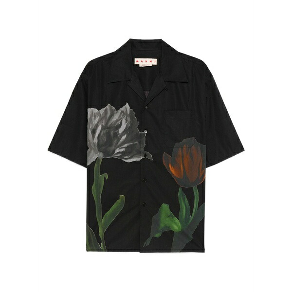 マルニ メンズ プルオーバー トップス Floral-print short-sleeve shirt Black