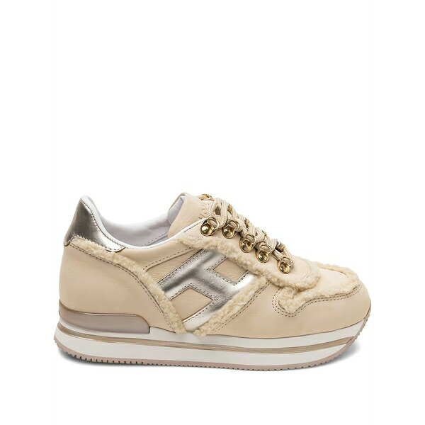ホー火器 レディース スニーカー シューズ Metallic-trimmed shearling sneakers Neutrals