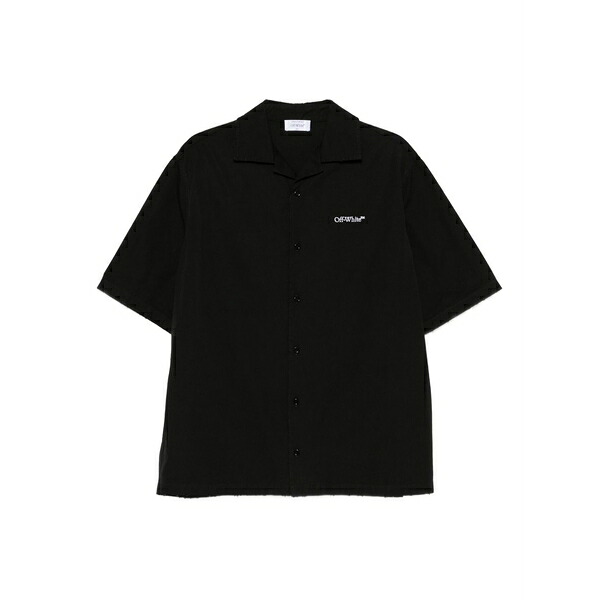 象牙色 メンズ プルオーバー トップス Logo-embroidered short-sleeve shirt Black