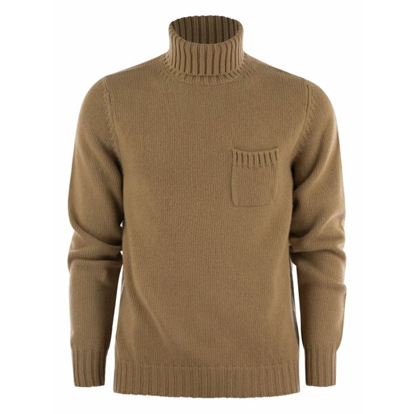 フェデーリ メンズ 編み物\u0026スウェーター アウター Ribbed pocket turtleneck sweater Brown