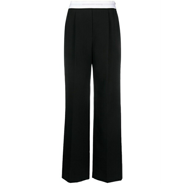 アレキサンダーワン レディース 心地よいズボン下 ボトムス Logo-waistband straight-leg trousers Black