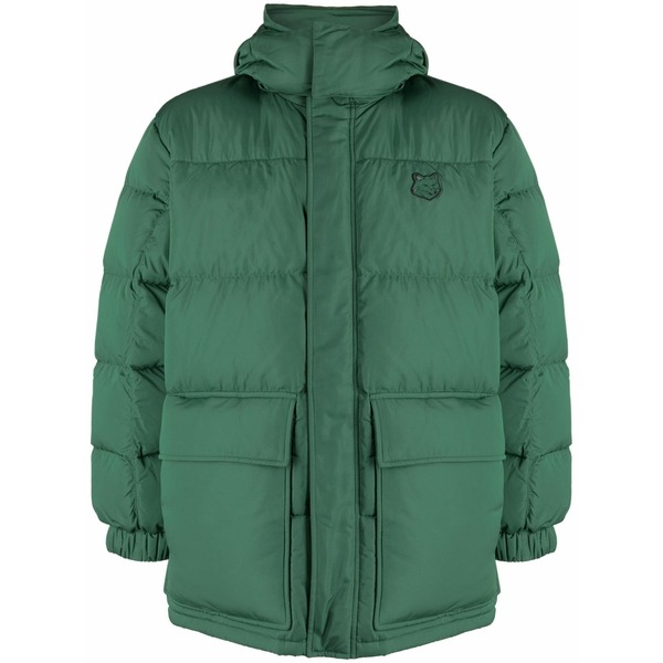 棲み家 稲荷 メンズ 厚地の外套 アウター Fox-patch hooded padded coat Green