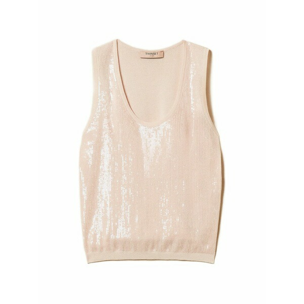 ツイン書き割り レディース カットソー トップス Sequined top Pink