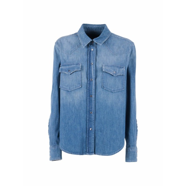 ドンダップ レディース ティーシャツ トップス Patch pocket shirt Blue