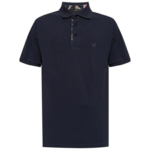 エトロ メンズ ポロシャツ トップス Logo-embroidered cotton polo shirt Blue|asty