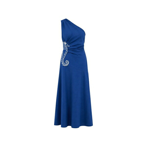 耕園 リオ レディース 衣装 トップス One-shoulder seahorse-embroidery maxi dress Blue