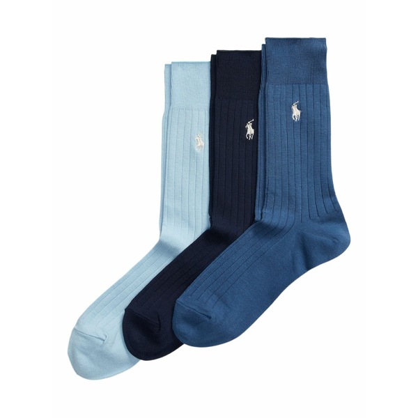 ラルフローレン メンズ ソックス アンダー御召しもの Ribbed socks (pack of three) Blue