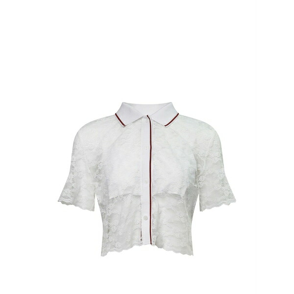 うしろ押し名取り草 レディース プルオーバー トップス Lace cropped shirt White