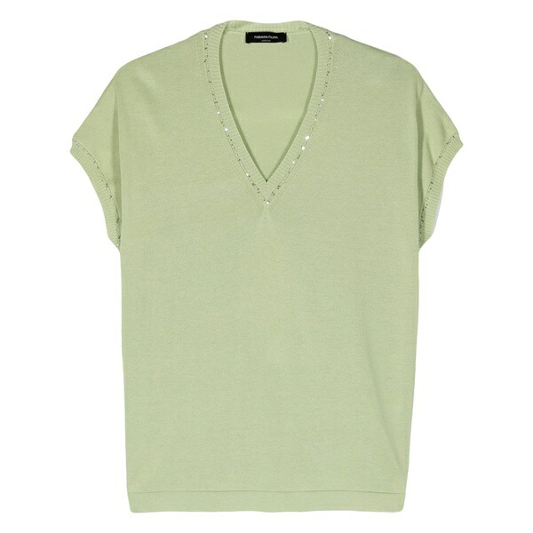 ファビアナ フィリッピ レディース 編み物\u0026プルオーバー アウター Sequined-trim short-sleeve jumper Green