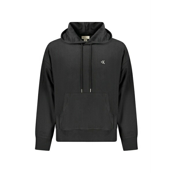 カルバンクライン メンズ パーカー・スウェットシャツ アウター Logo-detail cotton hoodie Black