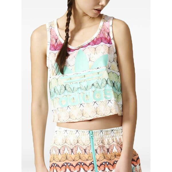 アディダス レディース カットソー トップス Logo-print crop top White
