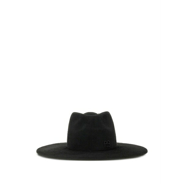 ラスランバジンスキー レディース かぶり笠 添え物 Logo-detail felt fedora hat Black