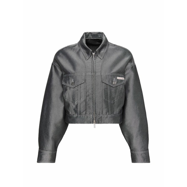 カルバンクライン レディース 上衣＆上衣 アウター Metallic-effect cropped jacket Grey