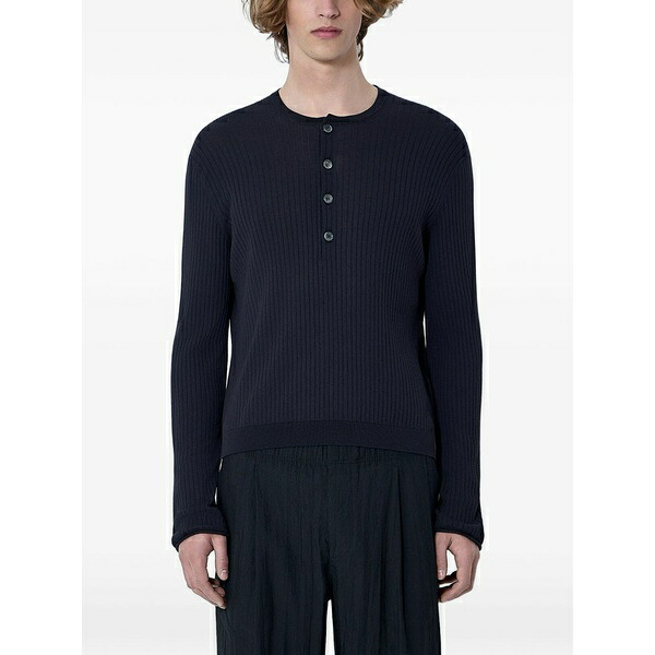 アワーレガシー メンズ ティーシャツ トップス Fine henley ribbed-knit henley sweater Black