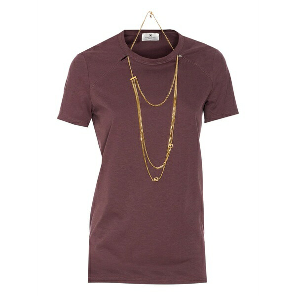 エリザベスフランキ レディース ティーシャツ トップス Chain-detail t-shirt Red