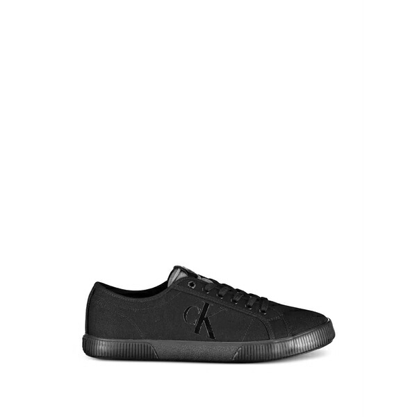 カルバンクライン メンズ スニーカー シューズ Logo-patch canvas sneakers Black