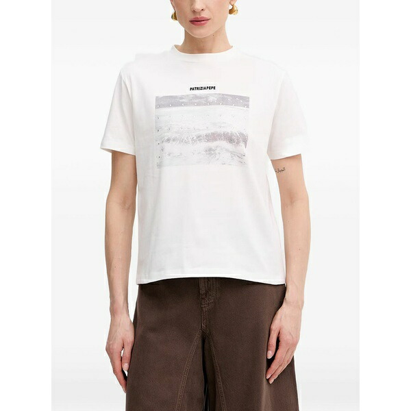 パトリツィア ペペ レディース プルオーバー トップス Crystal-embellished graphic-print t-shirt White