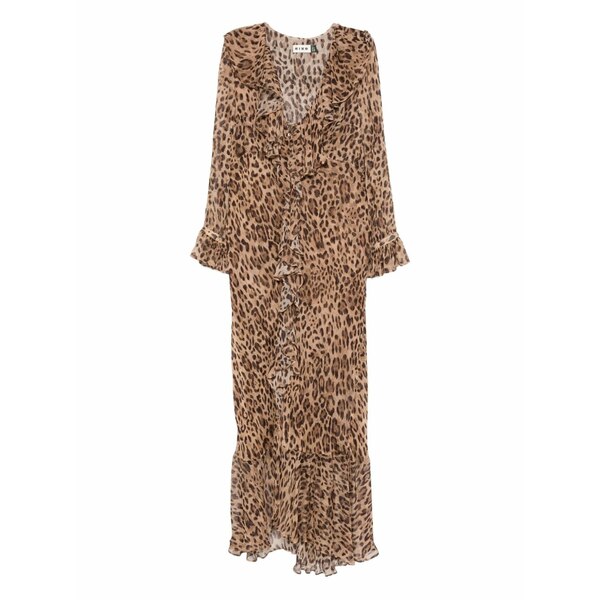 リキソー レディース 衣裳 トップス Grayce ruffled leopard MIDI dress Brown