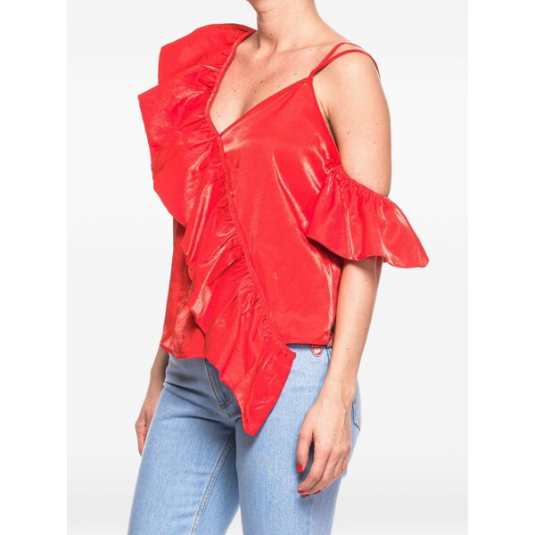 一 ティースプーン レディース ティーシャツ トップス Ashley ruffled blouse Red