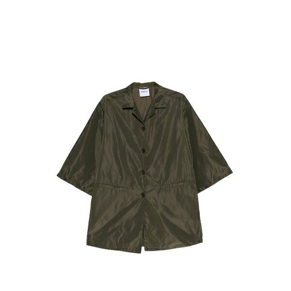 アスペジ レディース 厚地の外套 アウター Button-fastening short-sleeve coat Green
