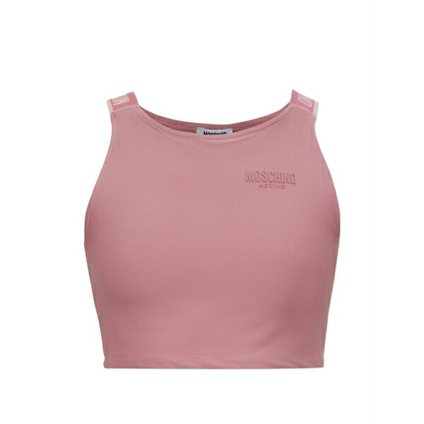 モスキーノ レディース カットソー トップス Logo-embossed cropped top Pink