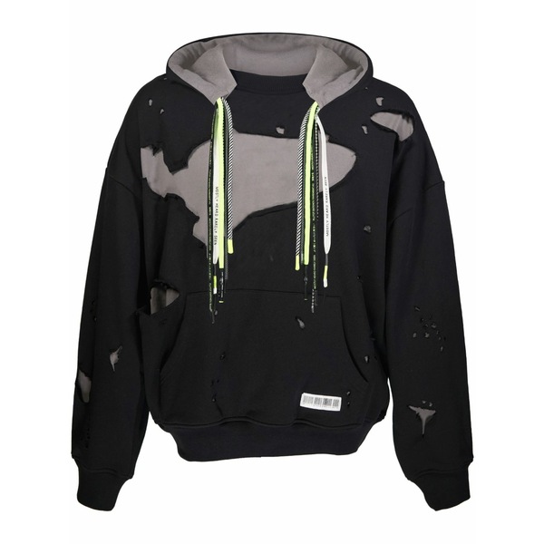 ミストリーハードレアリシーン メンズ パーカー・スウェットシャツ アウター Layered distressed cotton hoodie Black