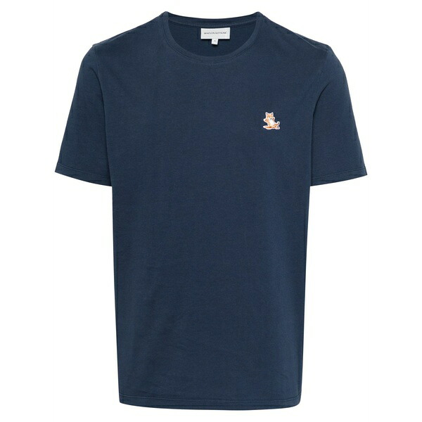 棲み家 狐狸 メンズ プルオーバー トップス Chillax fox-appliqu￡ t-shirt Blue