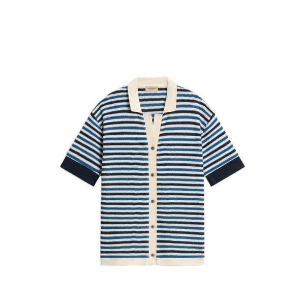 羊毛 資産家 レディース ティーシャツ トップス Striped crochet-effect shirt Blue