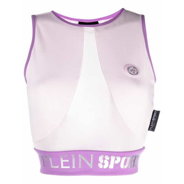 飾り気のない運動競技 レディース カットソー トップス Logo waistband cotton crop top  Purple