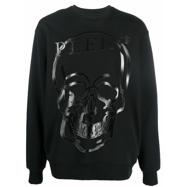 フィリップ飾り気の無い メンズ パーカー・スウェットシャツ アウター Skull-print crew neck sweatshirt Black