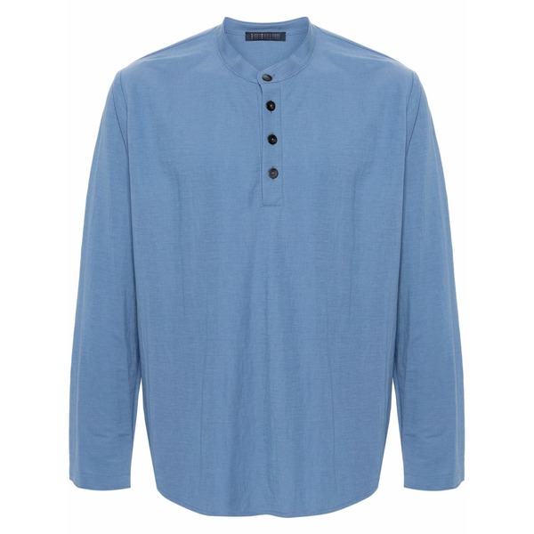 ハリスワーフロンドン メンズ スポーツシャツ トップス Band-collar polo shirt Blue
