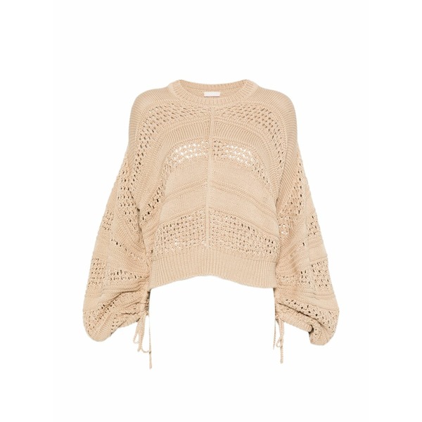 リュージョー レディース 編み物\u0026プルオーバー アウター Open-knit drawstring-cuff sweater Neutrals
