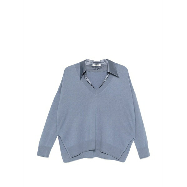 マックス アンド モイ レディース 編み物\u0026スウェーター アウター Satin-collar v-neck sweater Blue