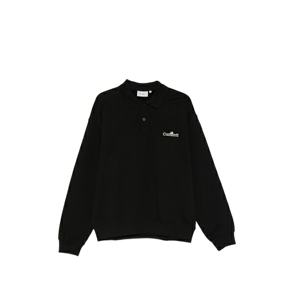 鉄道車両ハート型 メンズ スポーツシャツ トップス Wip label logo-embroidered long-sleeve polo shirt Black