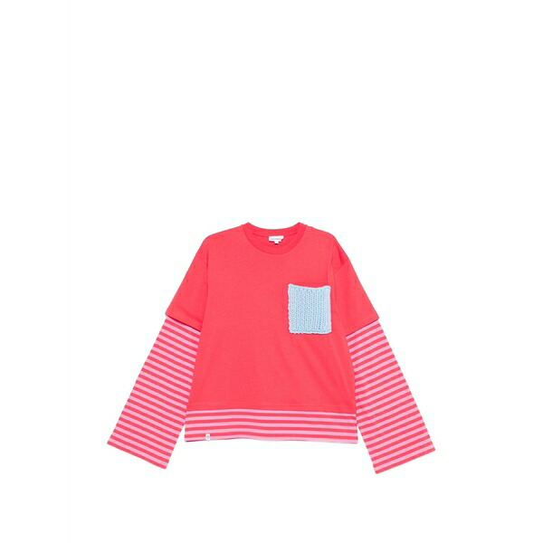 チャールズ・ジェフリー メンズ Tシャツ トップス Striped-sleeve t-shirt Red｜asty