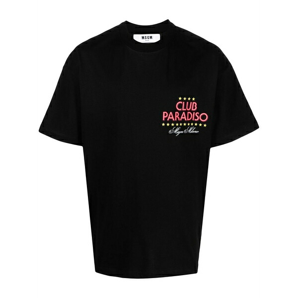 エムエスジイエム メンズ Tシャツ トップス Logo-print t-shirt Black｜asty