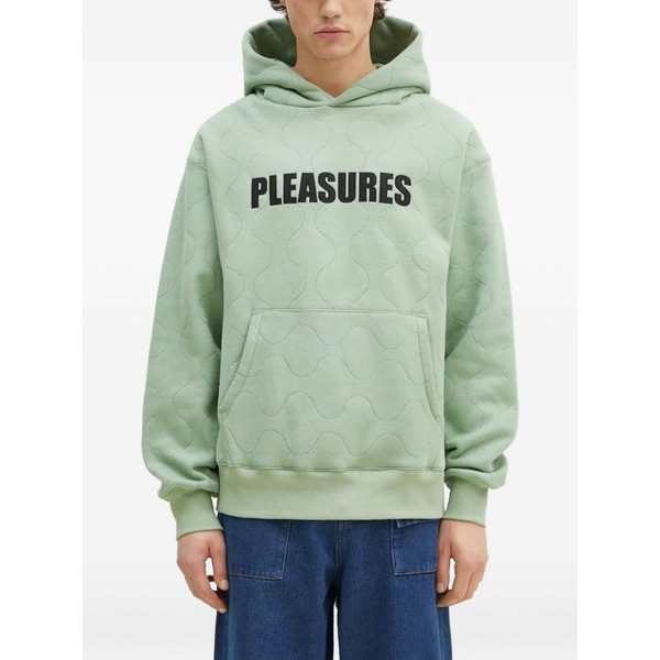 プレジャーズ メンズ パーカー・スウェットシャツ アウター Quilted logo-patch hoodie Green|asty