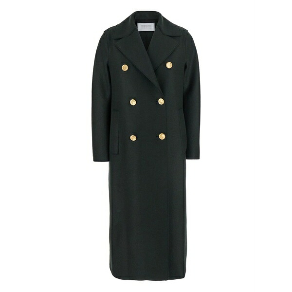 ハリスワーフロンドン レディース 厚地の外套 アウター Military double-breasted gold-button coat Green