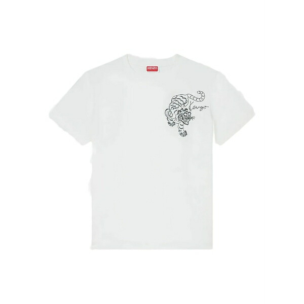 ケンゾー レディース プルオーバー トップス Embroidered-tiger t-shirt White