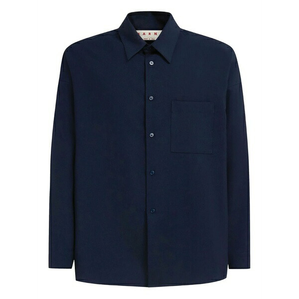 マルニ メンズ シャツ トップス Long-sleeved wool shirt Blue|asty
