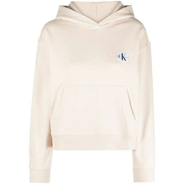 カルバンクライン レディース パーカー・スウェットシャツ アウター Logo-patch jersey hoodie Neutrals